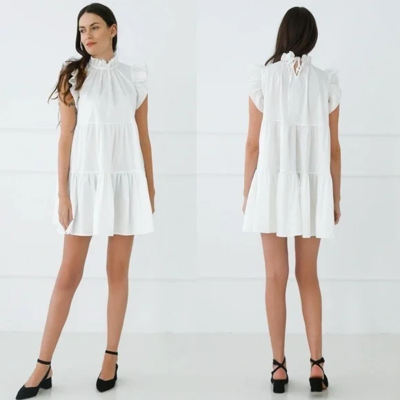 MONICA NERA Womens Pink Cotton Artelier Made to Order Tiered Mini Dress Size M - Picture 9 of 10